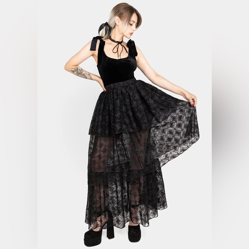 NWT Disturbia Chrysalis Butterfly Lace Tiered Maxi Skirt US 8 / UK 12